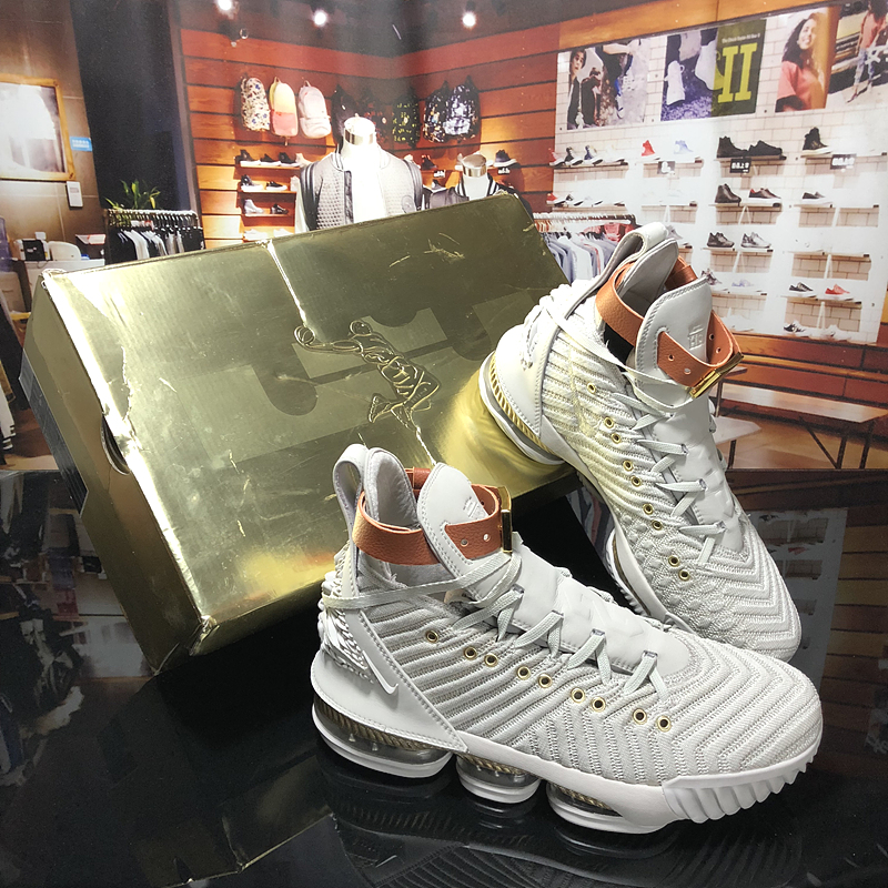 New Nike Lebron 16 Emboss White Gold Shoes